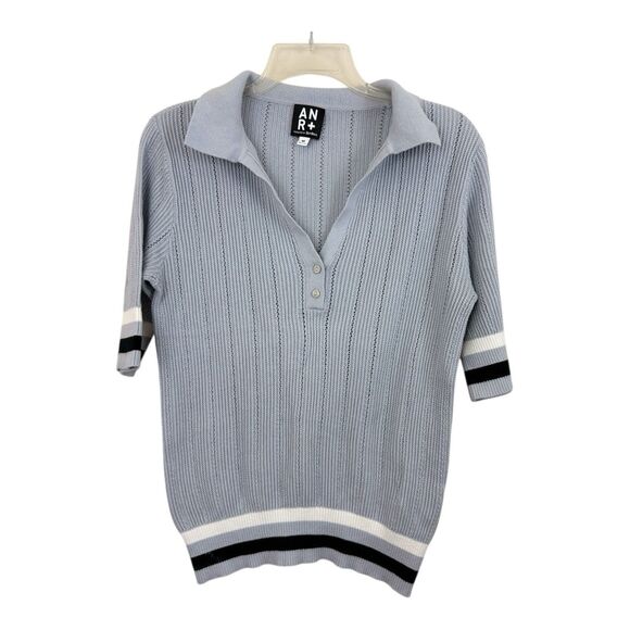 ANR+ ALP N ROCK Collared Sweater Women’s Sz Medium Short Sleeves Gray Cotton - Picture 1 of 9